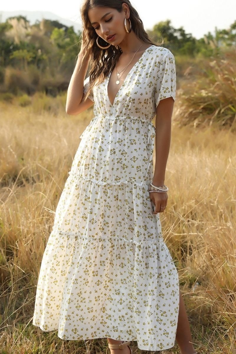 Bohemian Floral V-Neck Dress | Boho Vibe